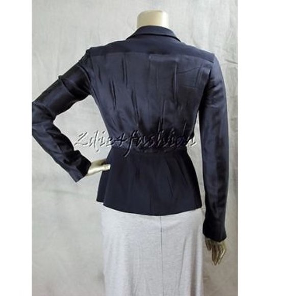 $2135 New PRADA Silk Navy Reboutinette Pleated Fitted Acetate Silk Jacket 6 - Picture 5 of 6